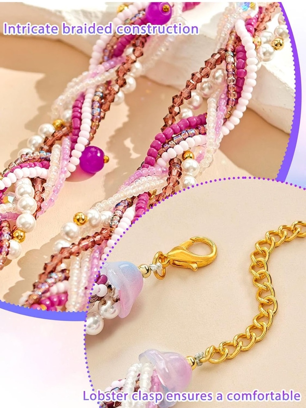Anthropologie Lavender Braided Pearl and Bead Bracelet - Picture 5 of 6